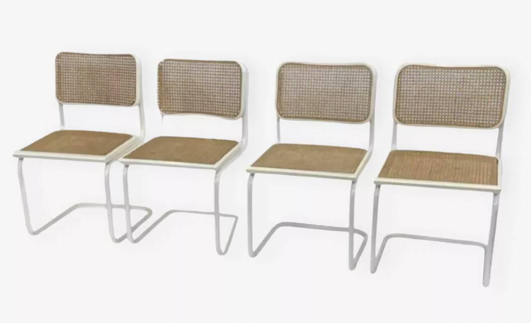 Set of 4 Cesca b32 model chairs in white by Marcel Breuer