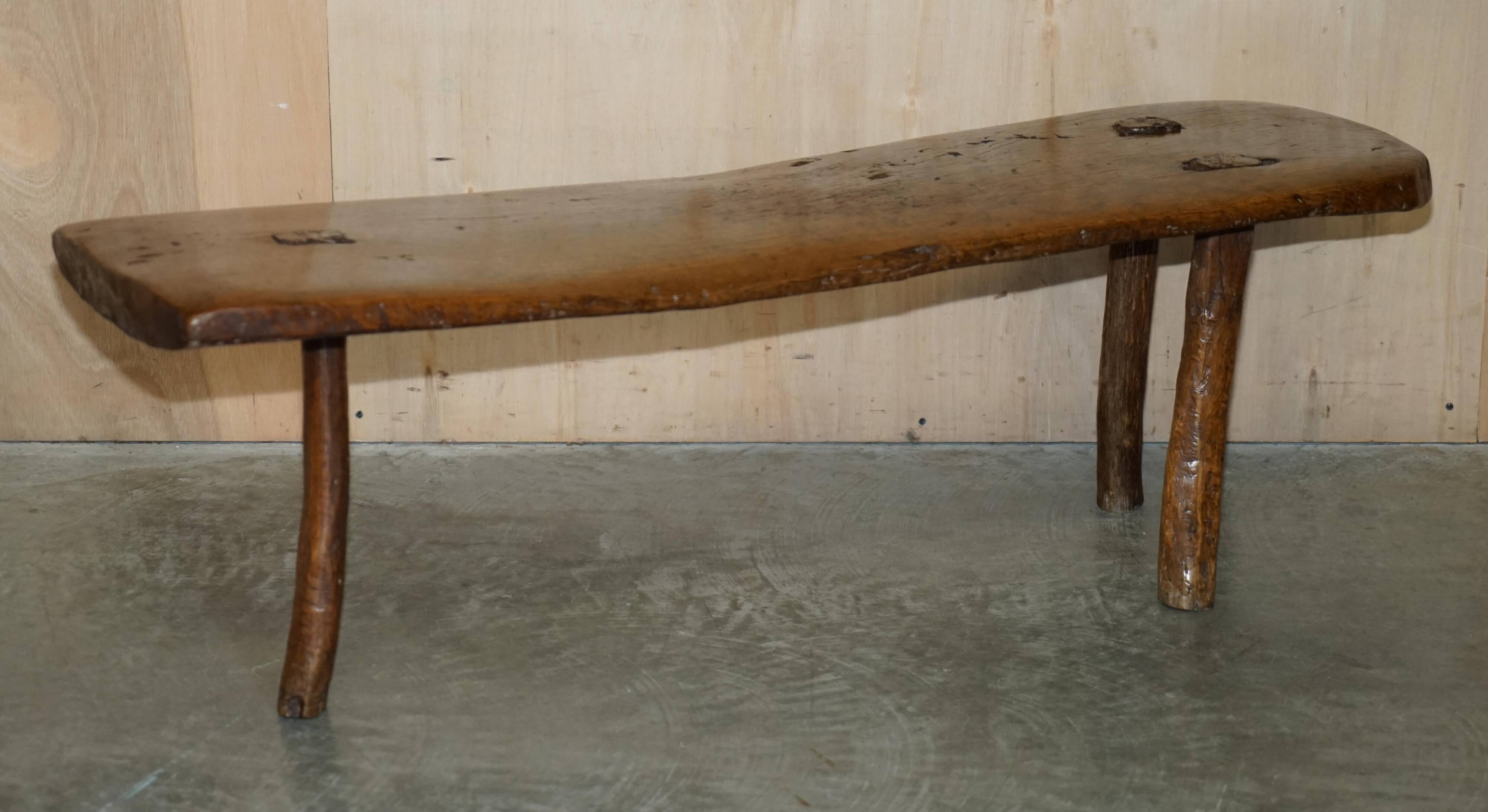 Antique Spanish Primitive Bench with Three Legs, 18th Century