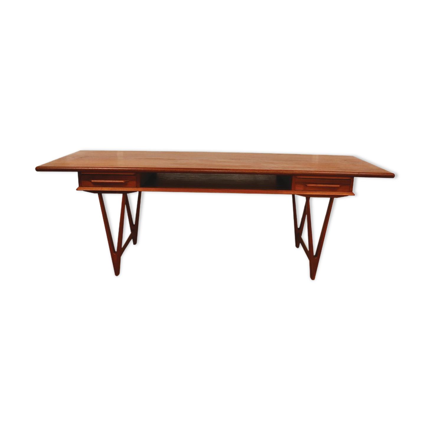 Model 32 v-legged teak coffee table by e.w.bach for møbelfabrikken toften, denmark, 1960s