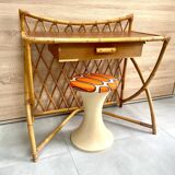 Bamboo and rattan desk and stool