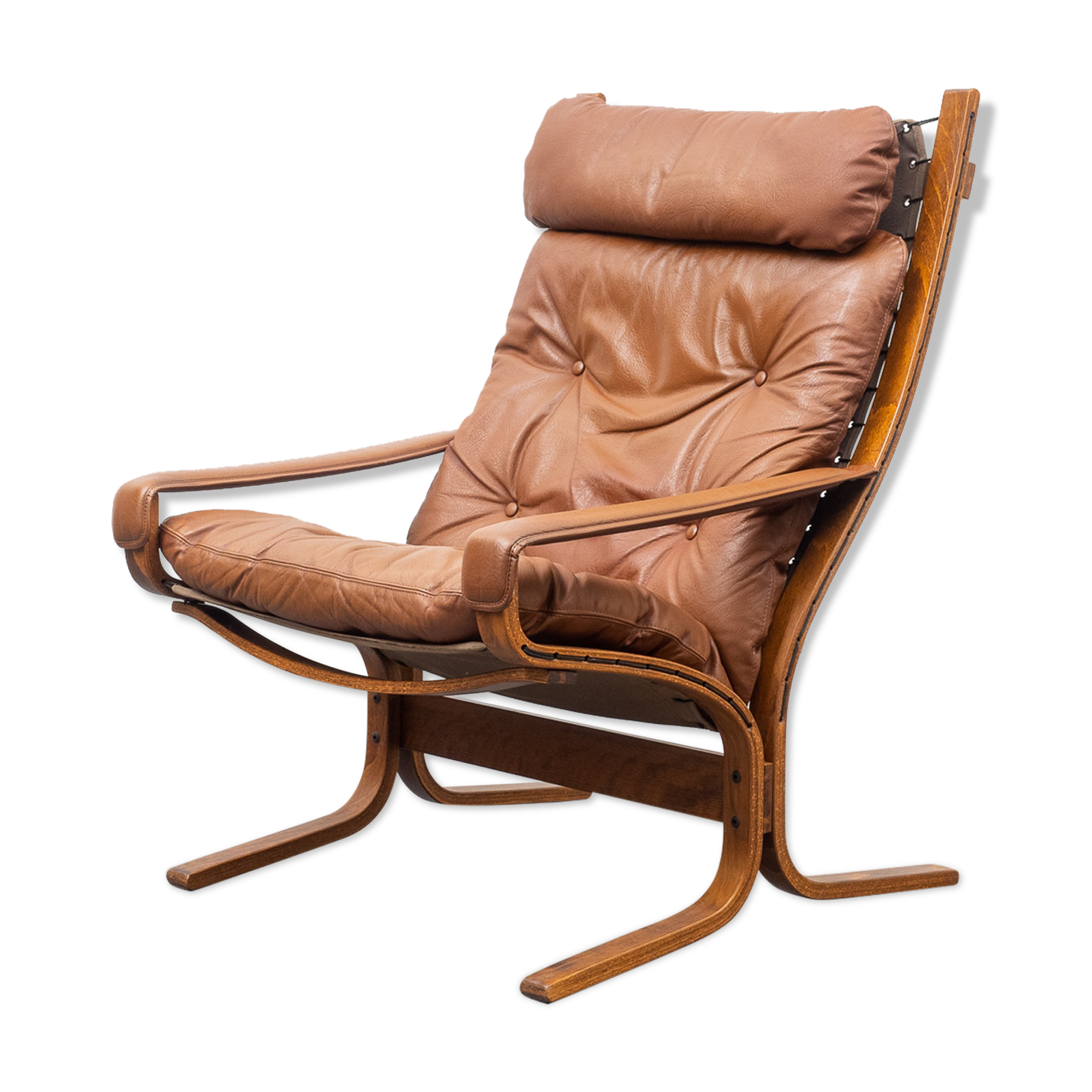 Fauteuil scandinave, cuir et bois