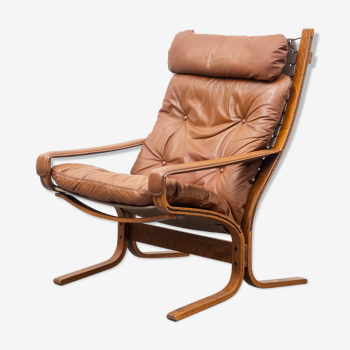 Fauteuil scandinave, cuir et bois