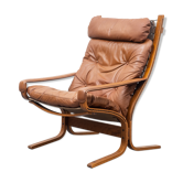Fauteuil scandinave, cuir et bois