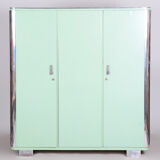 Turquoise Bauhaus three door wardrobe made in 1930s Czechia by Vichr a spol.