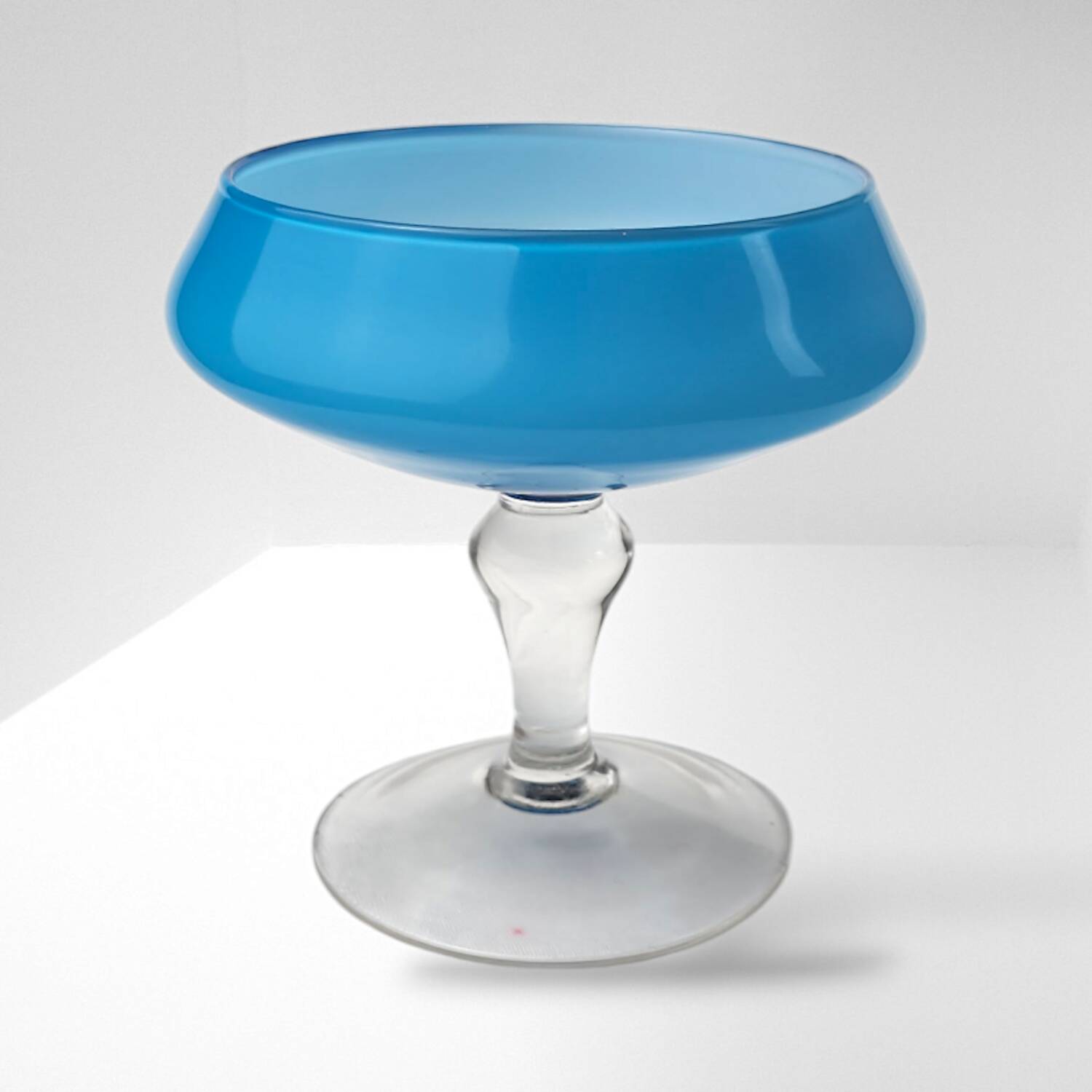 Verre opalin vintage Empoli Milano bleu Compote années 60 70