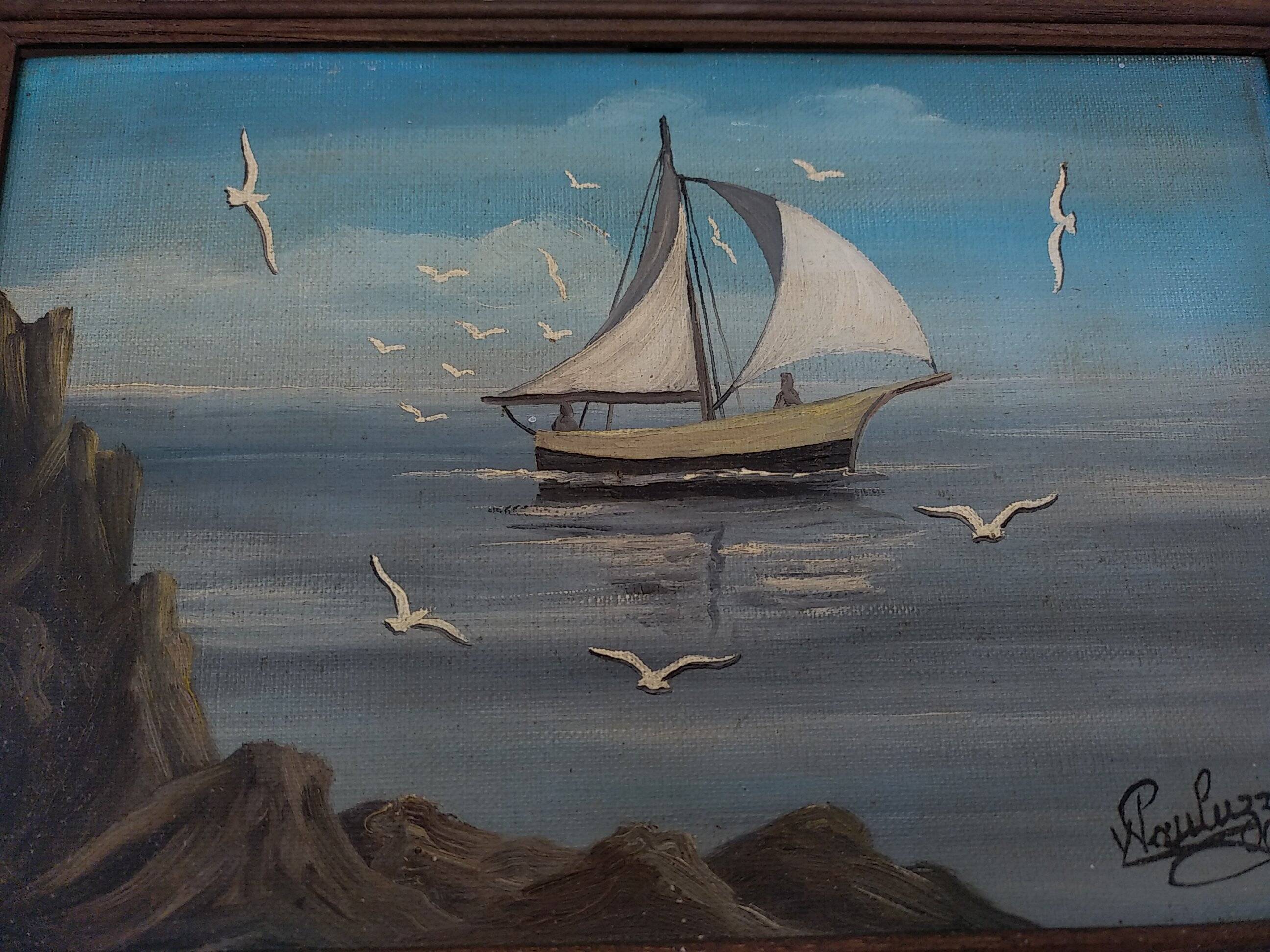 Sailboat and flight of seagulls. Yvon Pauluzzi.