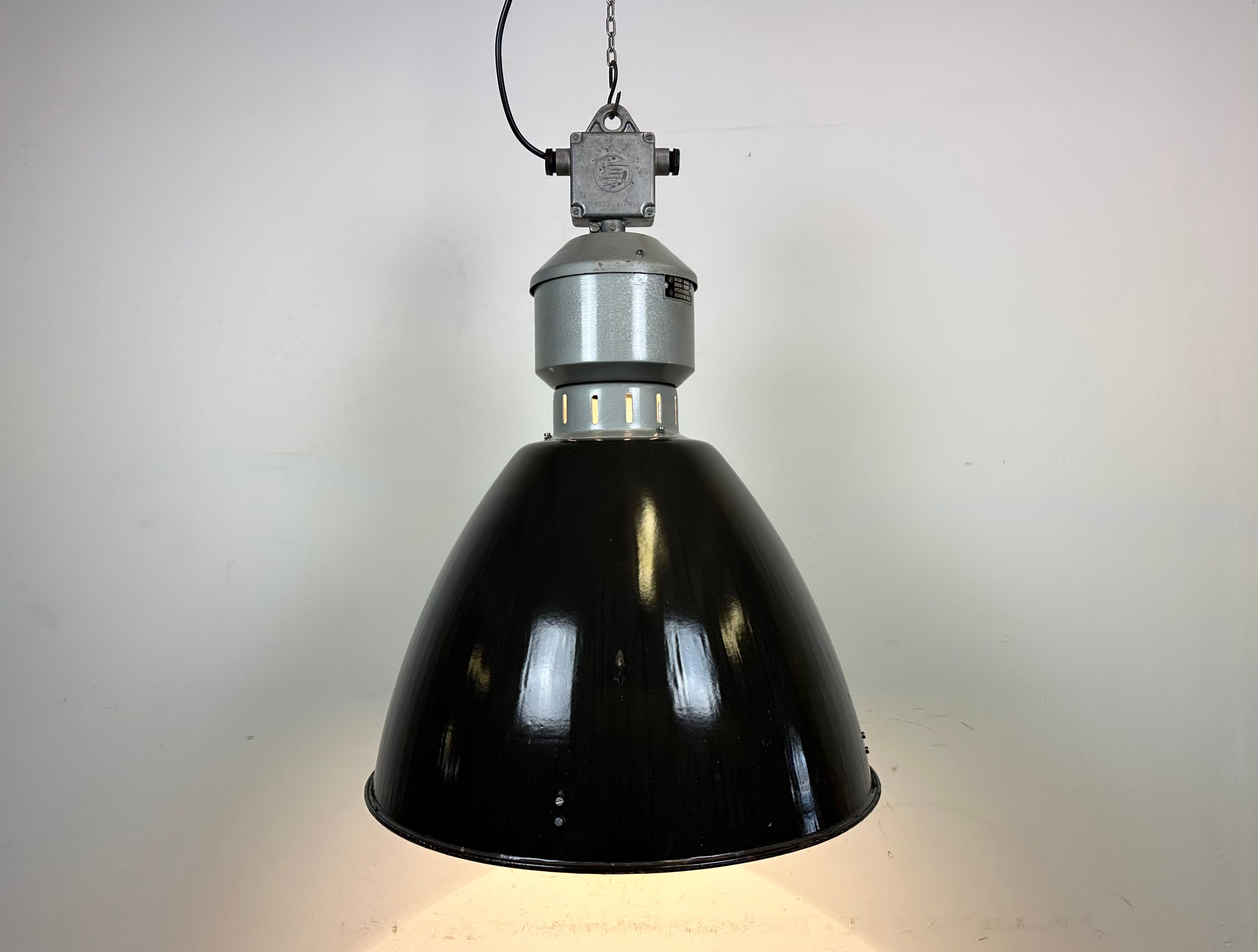 Industrial black enamel pendant lamp from Elektrosvit 1960s