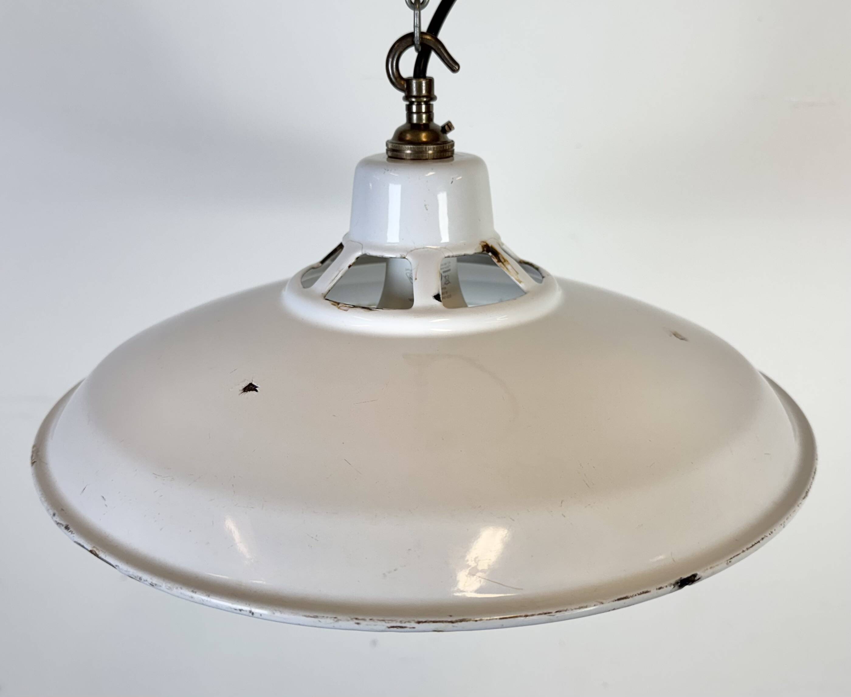 Industrial White Enamel Factory Pendant Lamp, 1960s