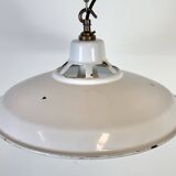 Industrial White Enamel Factory Pendant Lamp, 1960s