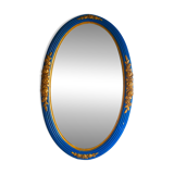 Antique oval mirror, royal blue and gold – rose design – 80 x 52 cm