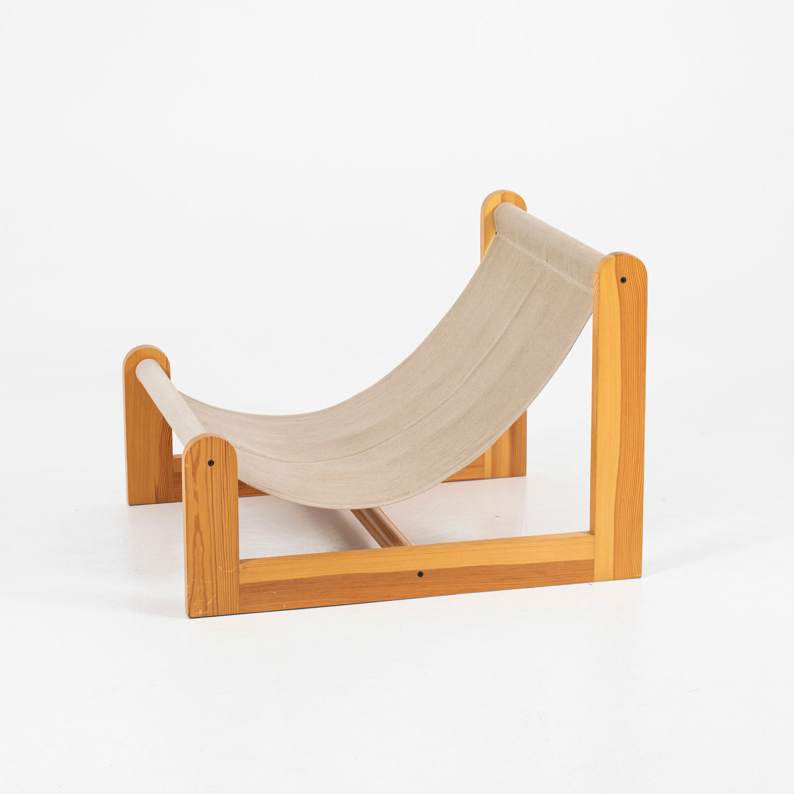 Sling chair in pine, canvas and sheepskin, 1970s
