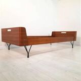 Bed manufacturer Rima, curved teak and painted iron feet, 70s