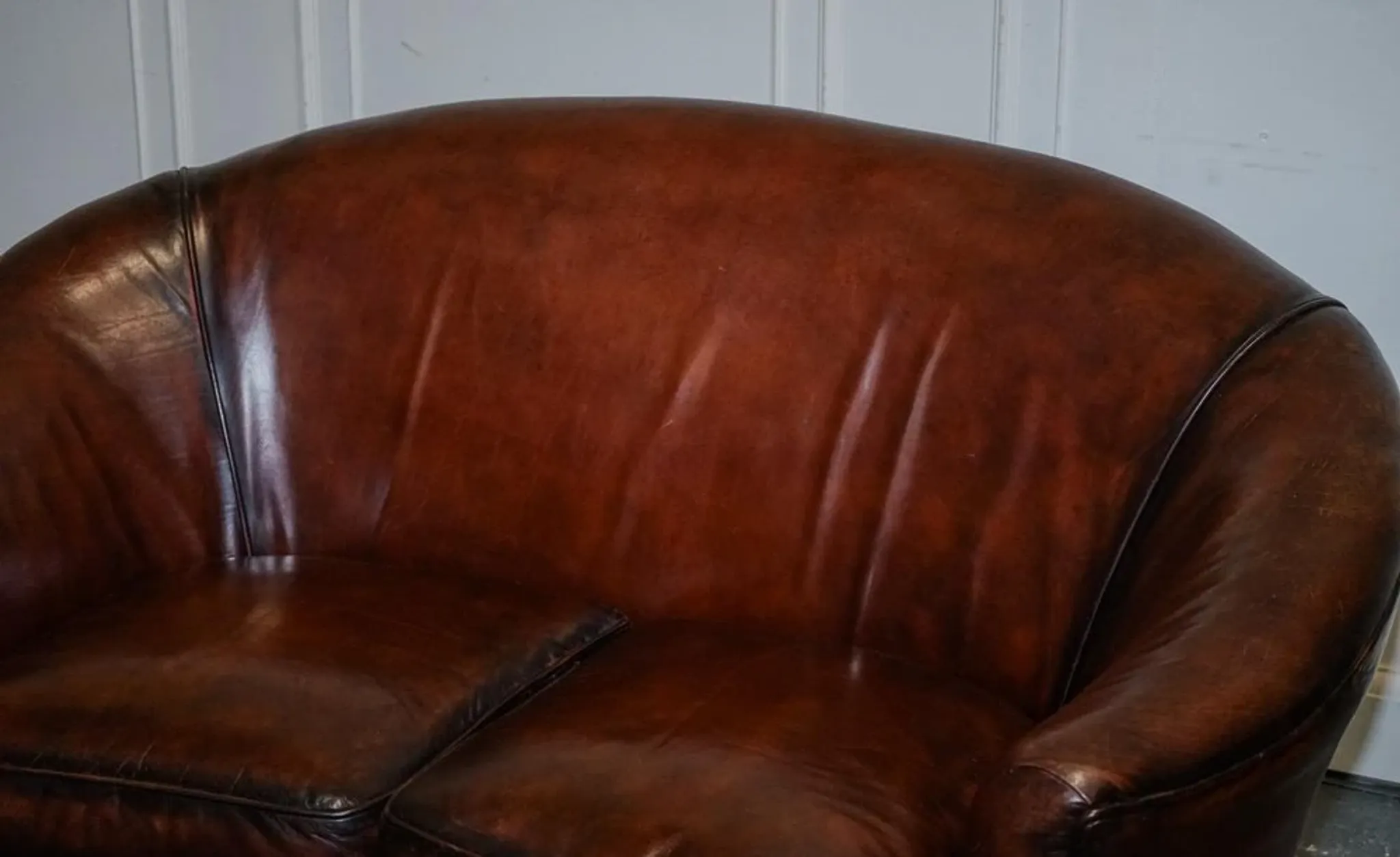 Art Deco Hand-Dyed Whisky Brown Sofa, Armchairs and Ottomans, 1920s, Set of 5