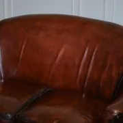 Art Deco Hand-Dyed Whisky Brown Sofa, Armchairs and Ottomans, 1920s, Set of 5