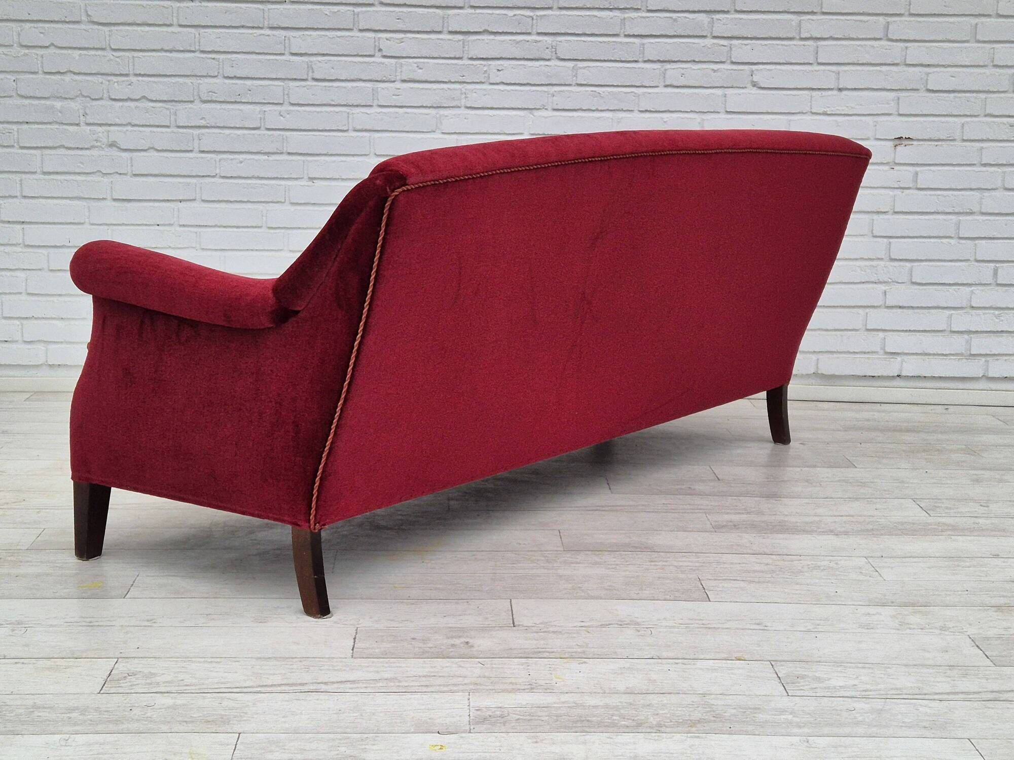 1960s, Danish 3 seater sofa, original good condition, furniture velour, beech wood .