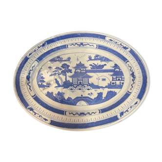 Ancient blue and white Chinese dish with rare temple