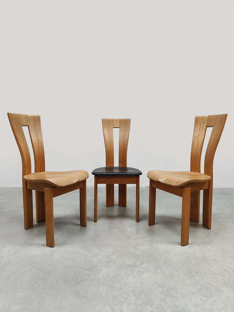 Vintage French design wooden dining chairs ‘Pierre Chapo style’