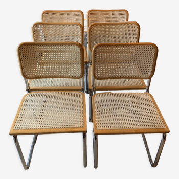 Set of 6 Mid century modern Cesca chairs by Marcel Breuer