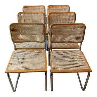 Lot de 6 chaises Cesca du milieu du siècle par Marcel Breuer