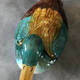 Central soup, dish and lid in polychrome enamelled ceramic, duck shape