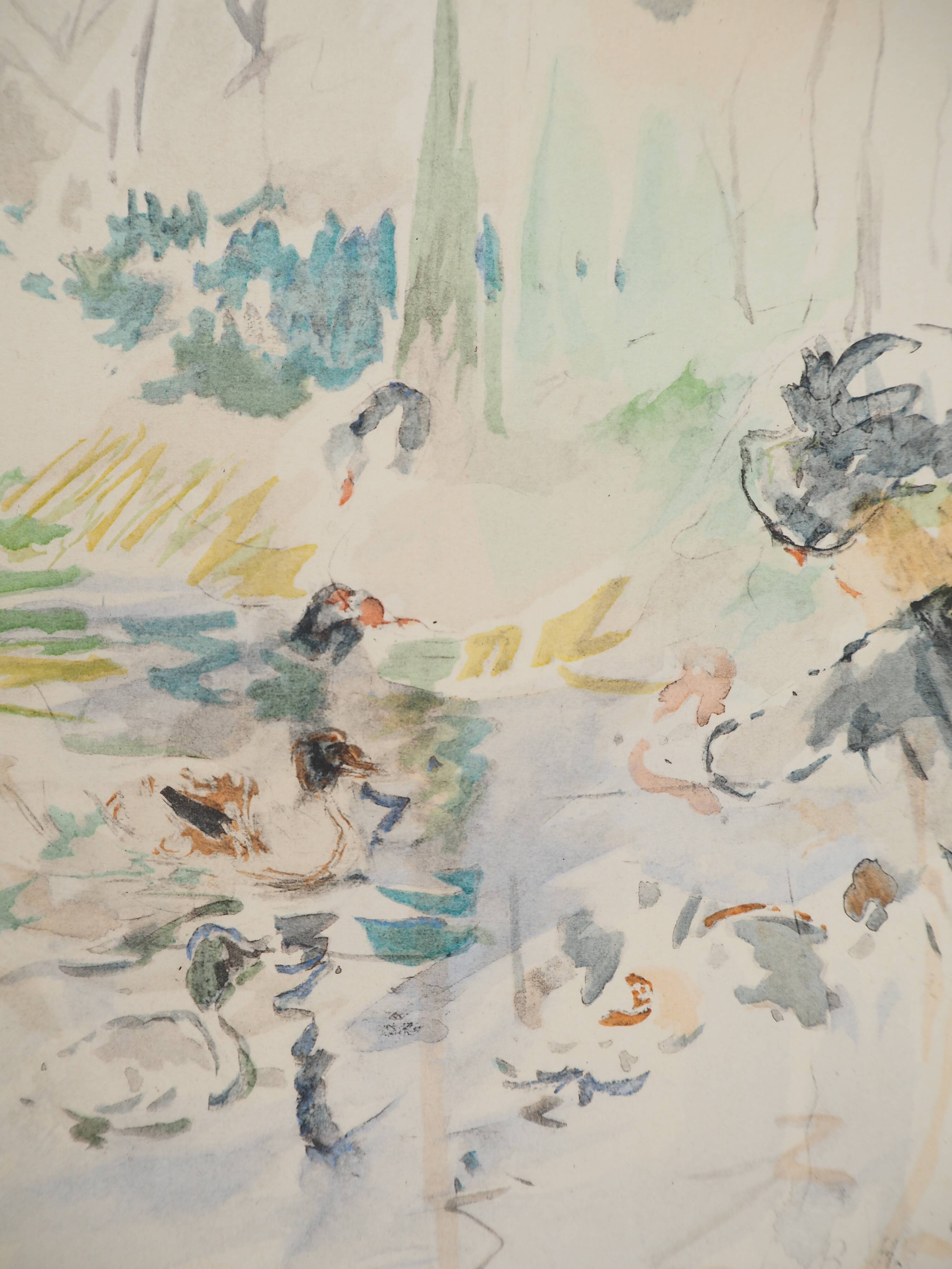Berthe Morisot: Little girl feeding ducks, signed lithograph