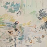 Berthe Morisot: Little girl feeding ducks, signed lithograph