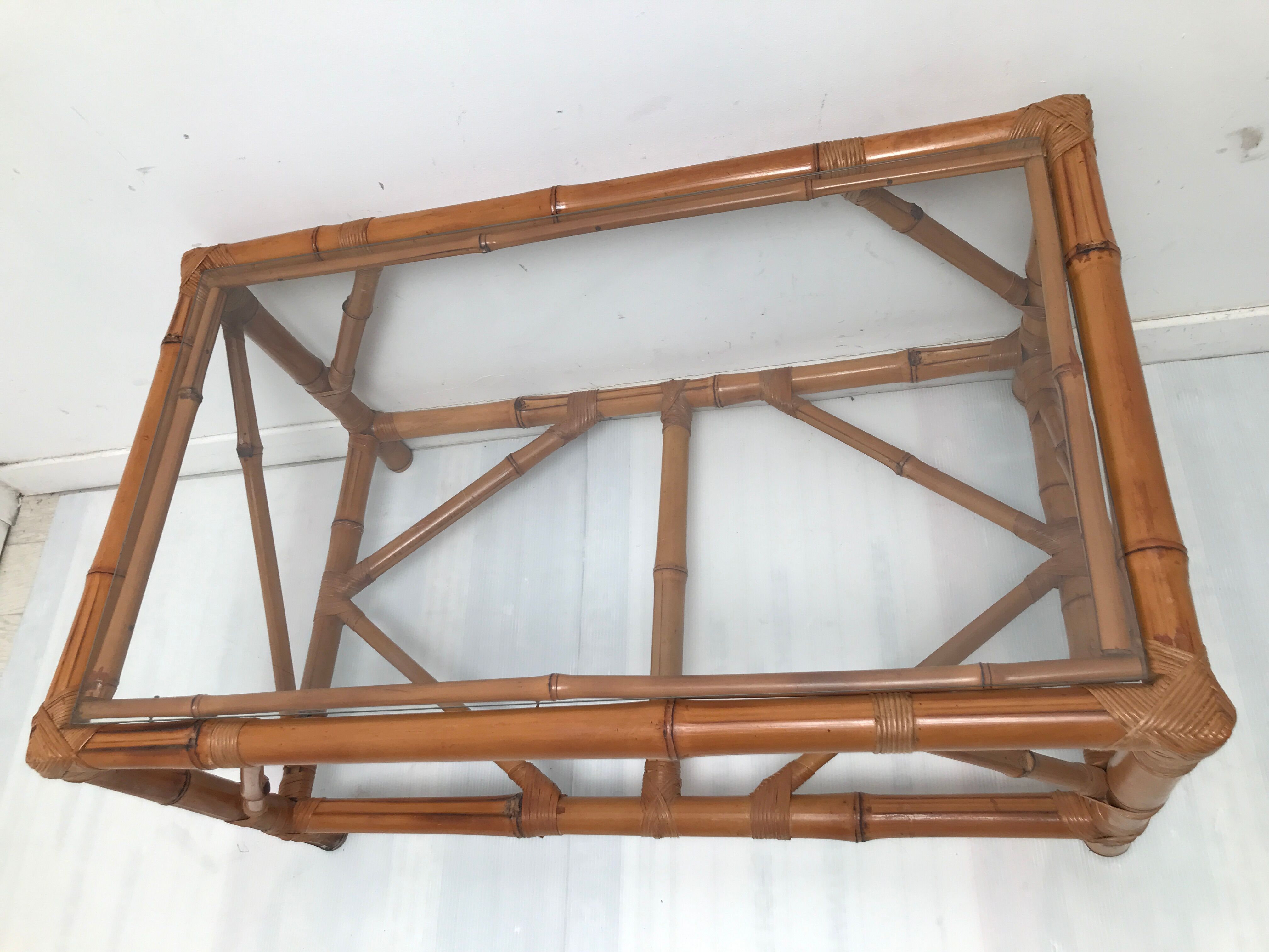 Vintage coffee table in real bamboo and glass 60/70