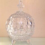 Globe candy box on tripod legs in chiseled glass / vintage 60s-70s