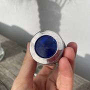 Silver-plated metal and blue glass salt and pepper shaker