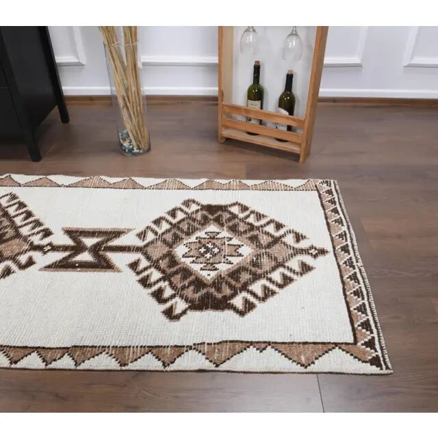 Vintage Turkish Oushak Handmade Wool Cotton White Runner Rug 84x346
