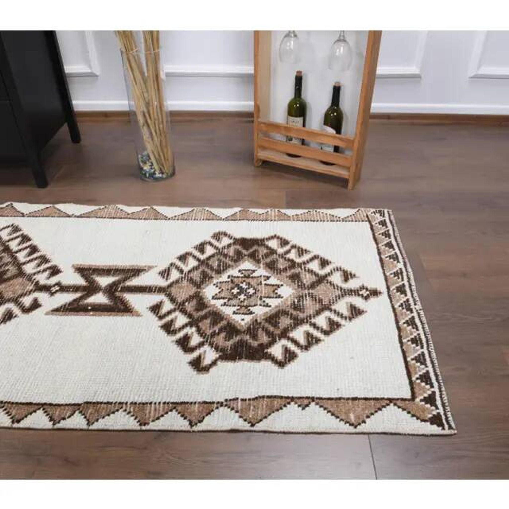 Vintage Turkish Oushak Handmade Wool Cotton White Runner Rug 84x346