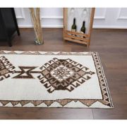 Vintage Turkish Oushak Handmade Wool Cotton White Runner Rug 84x346