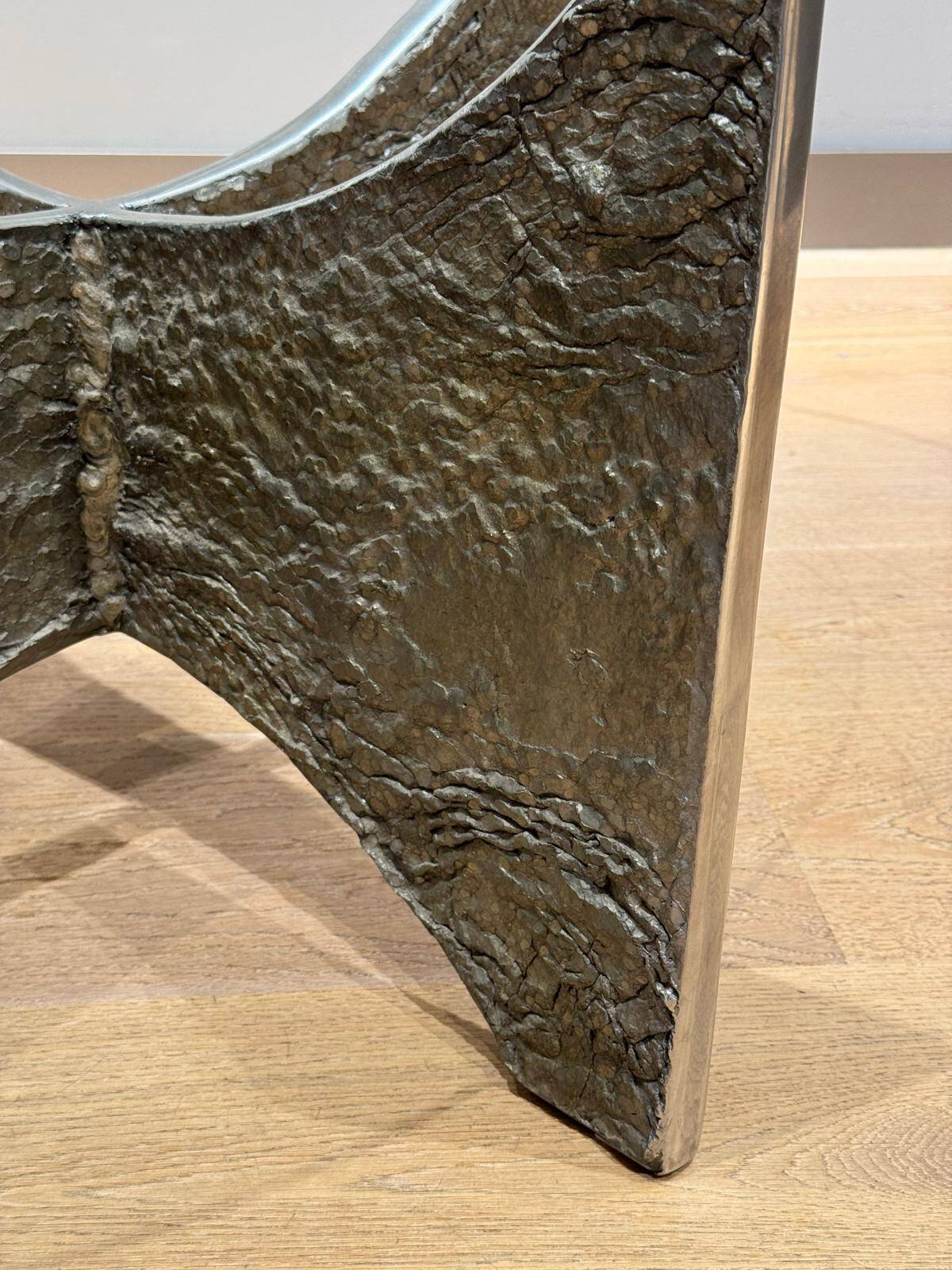 Brutalist coffee table in aluminium and glass
