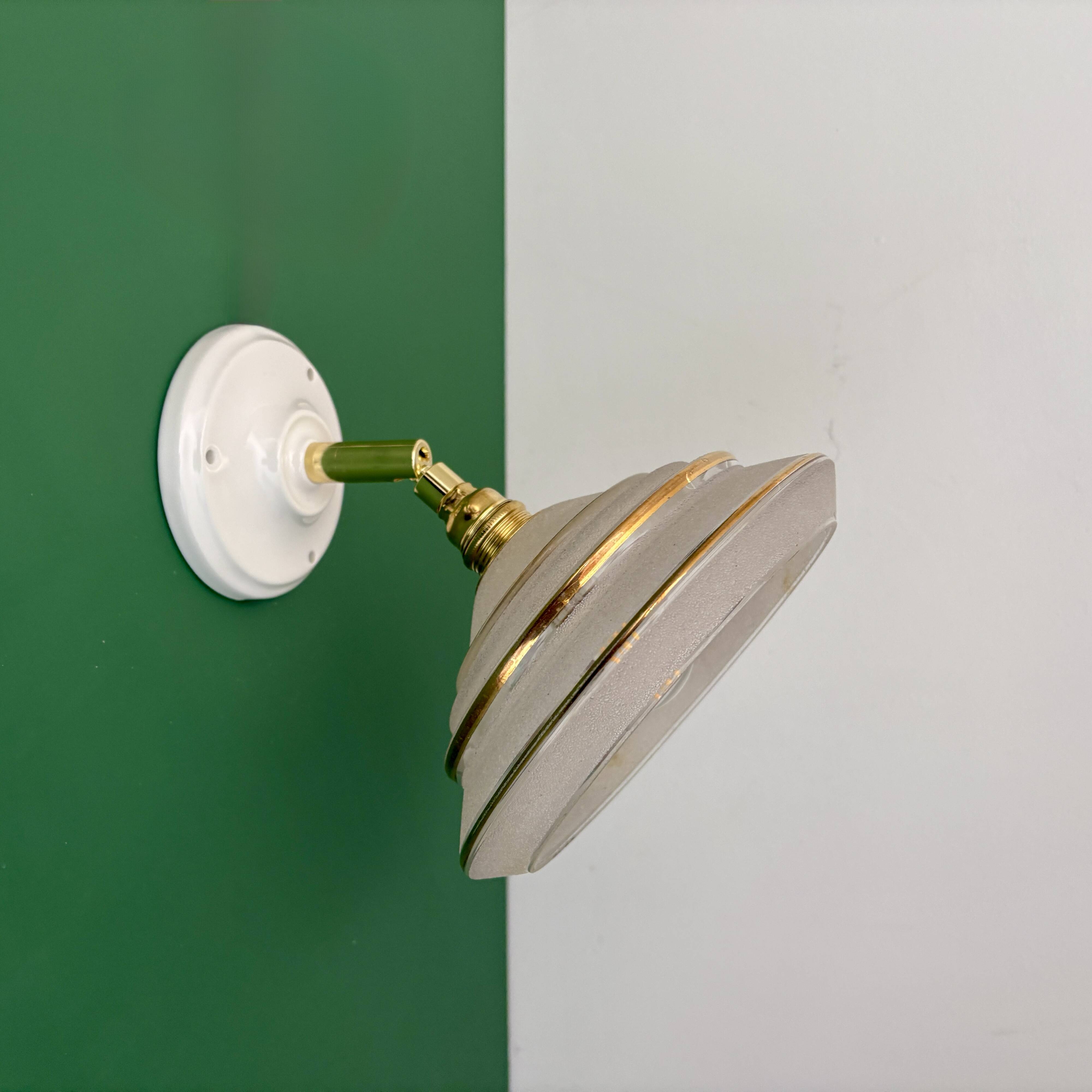 Vintage wall lamp with white and gold granite glass shade