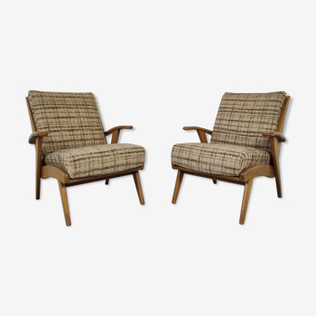 Pair of vintage armchairs wood fabrics 1960s