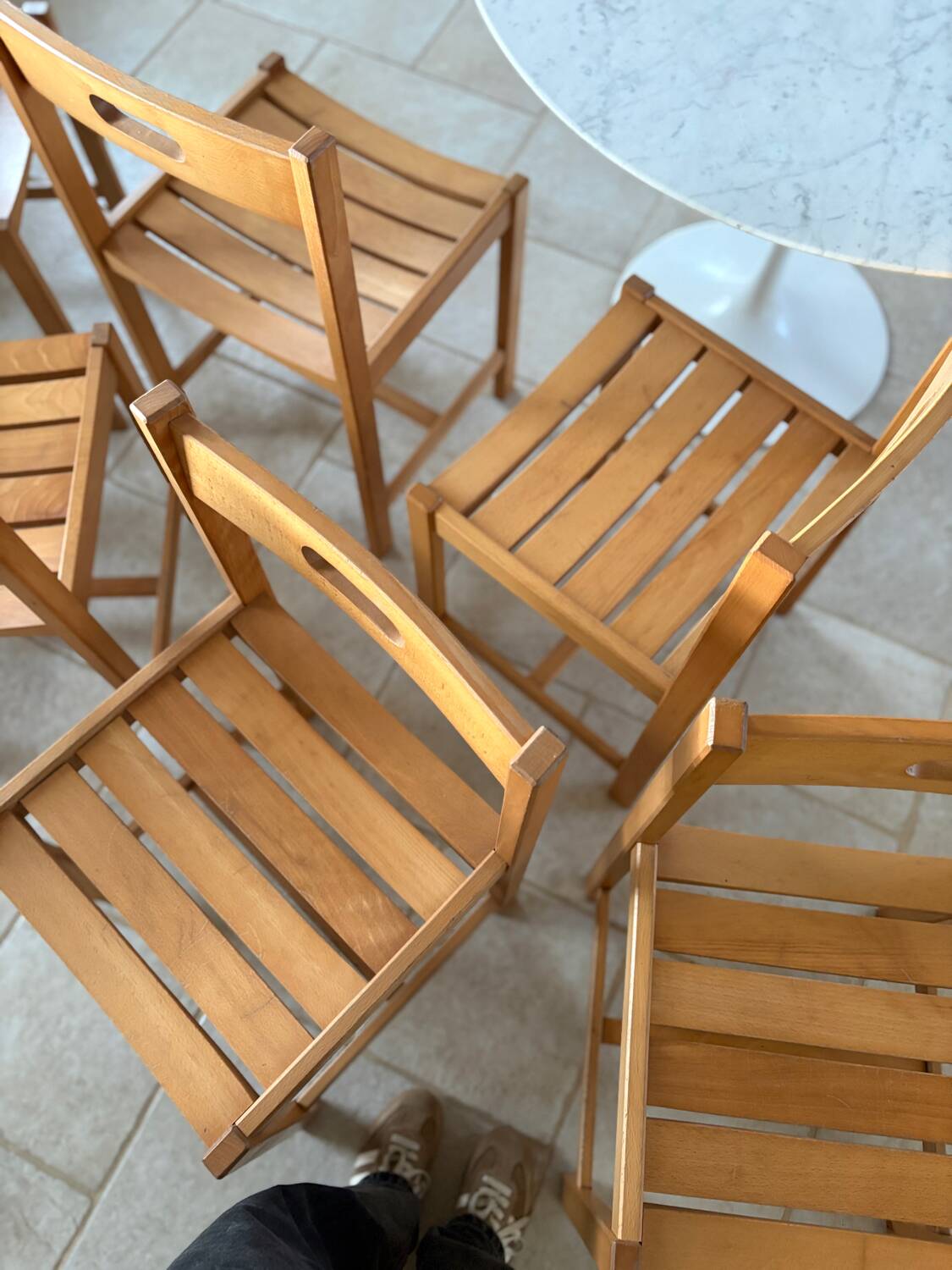 6 solid beech chairs by André Sornay