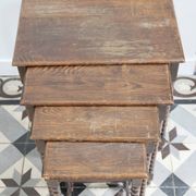 4 antique nesting tables made of turned wood