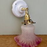 Vintage tulip wall lamp in white and pink frosted glass