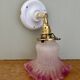 Vintage tulip-shaped lamp in frosted white and pink glass.