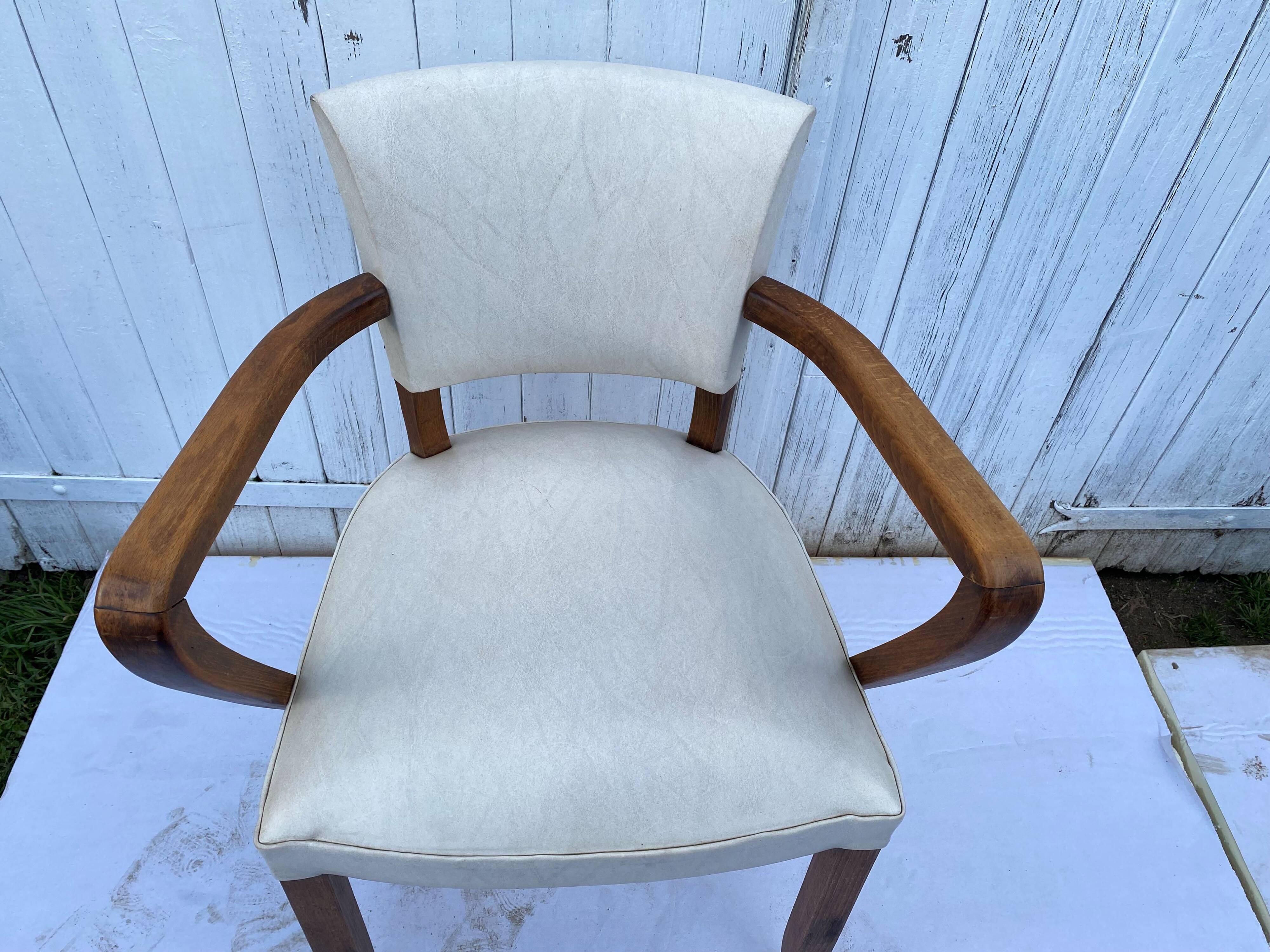 Art deco bridge armchair skai ivory white and solid wood 1930s
