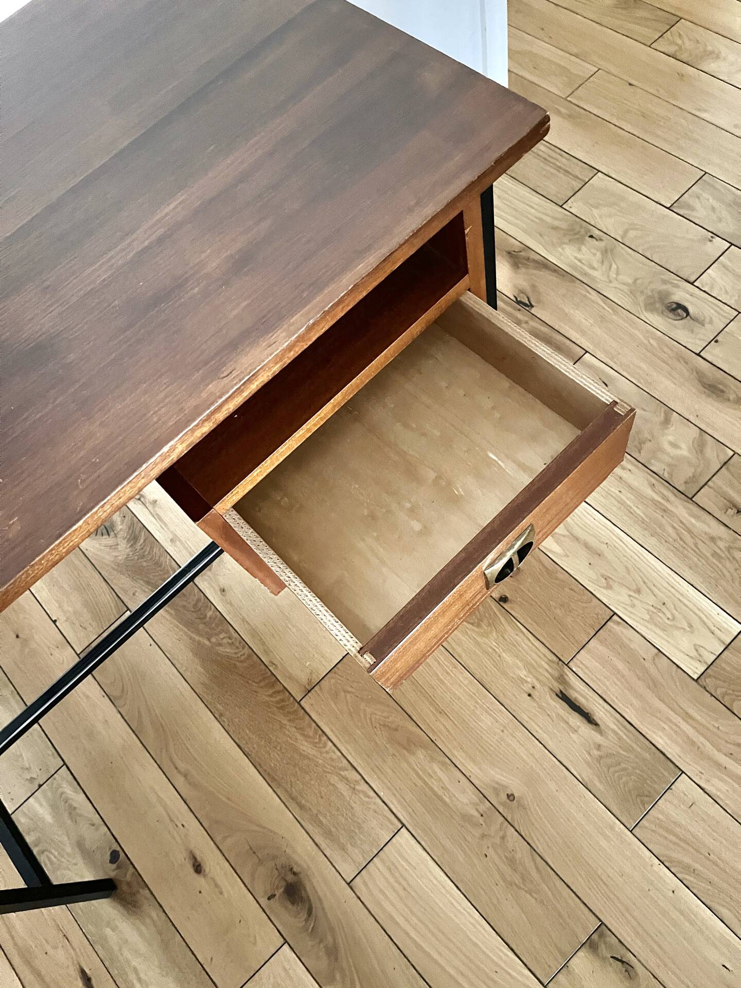 Vintage wooden metal desk design from the 1950s.