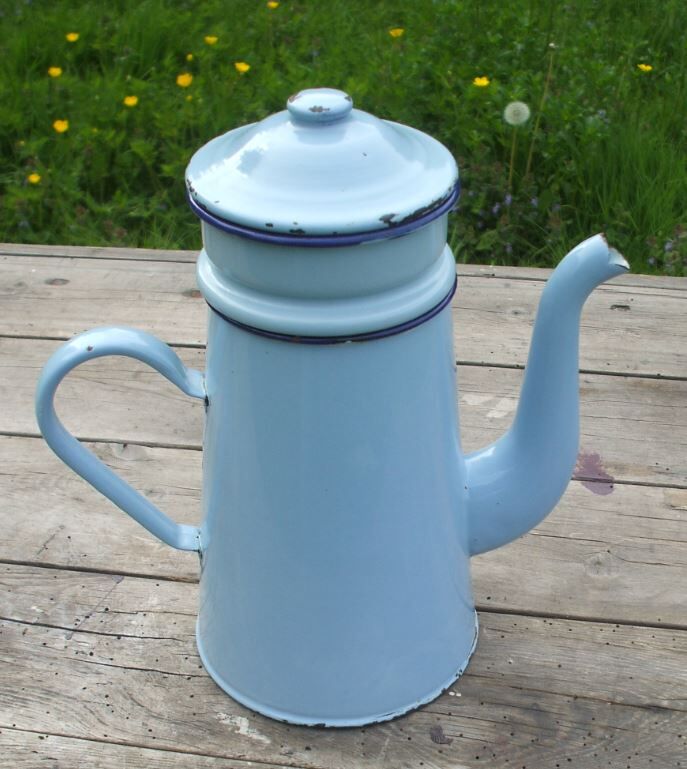 Blue enamel coffee pot