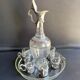 Liquor service Art Nouveau 1/2 Enamelled colored crystal with silver metal frame