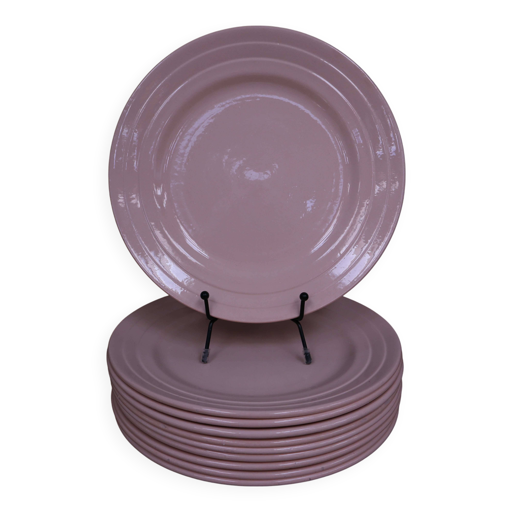 10 powder pink flat plates St Amand France