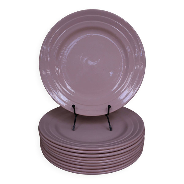 10 assiettes plates rose poudré St Amand France