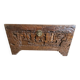 Carved chest in Asian camphor wood, chinoiserie boat decoration.