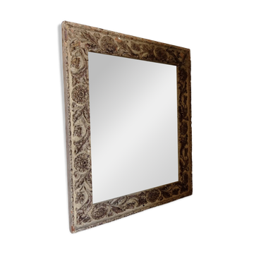 Miroir bois et stuc patiné