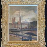 Tableau hsp "port de rouen" par jean arnavielle (1881-1961)