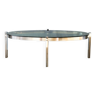 Table basse ovale en verre fumé et chrome design 1970