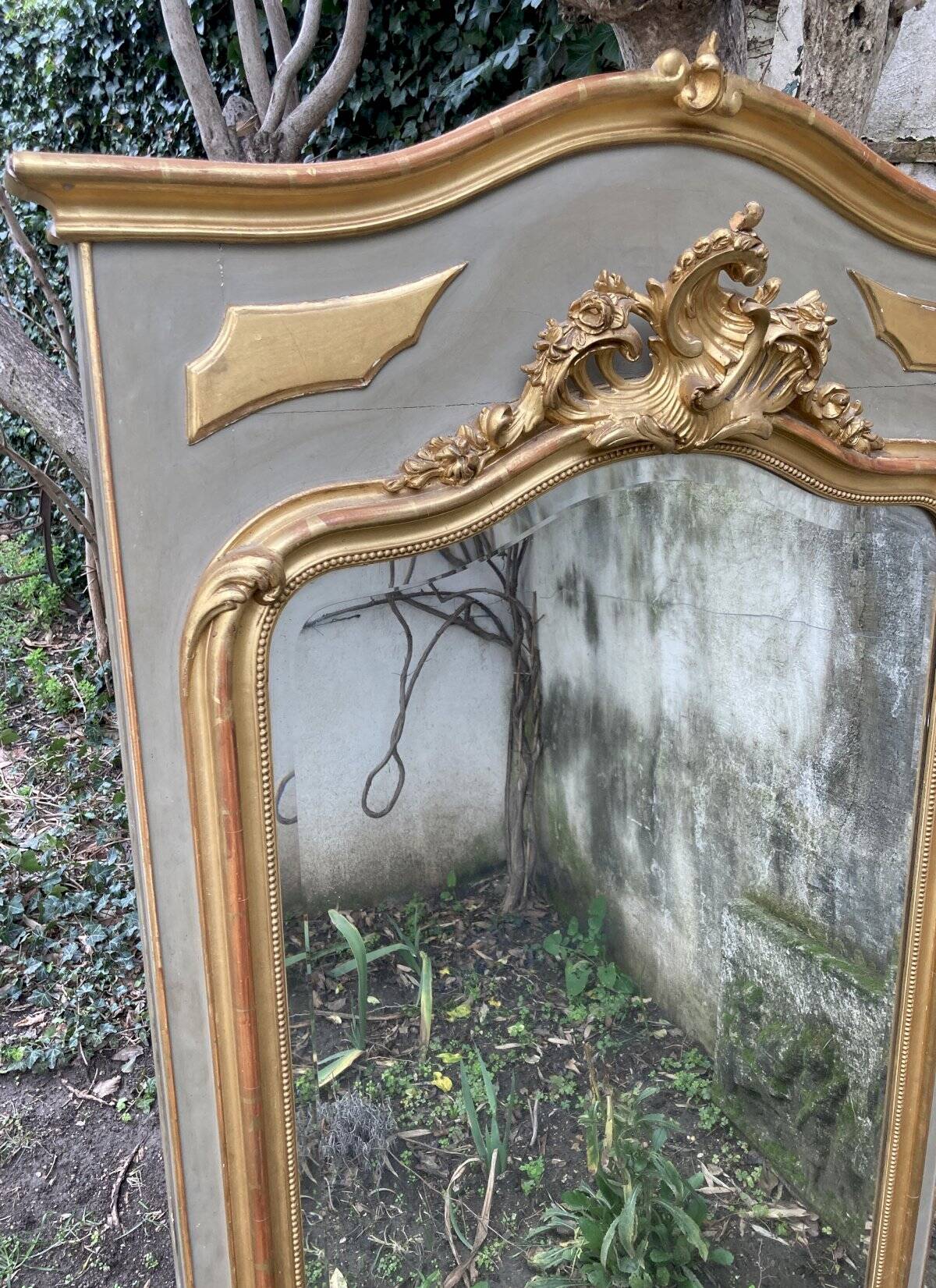 Miroir ancien - 98 x 160 - bois et stuc doré